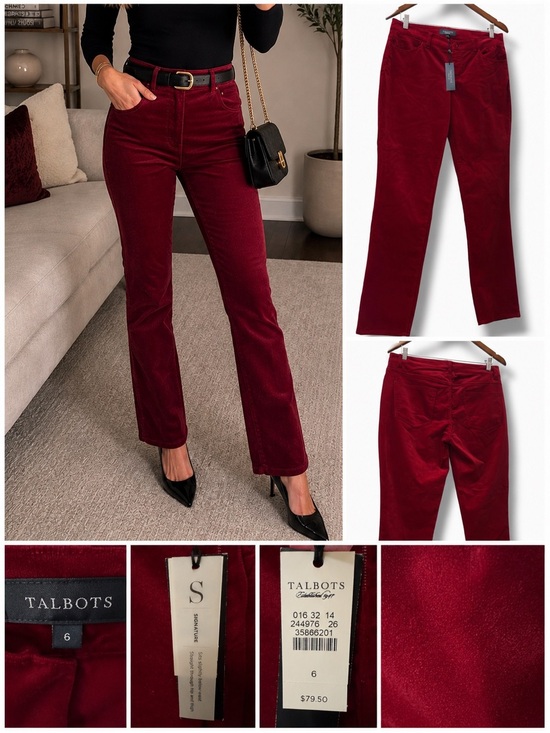 Talbots Pants - Talbots | NWT 98% Cotton Signature Wine Red     Velour Straight Leg Pants (sz 6)